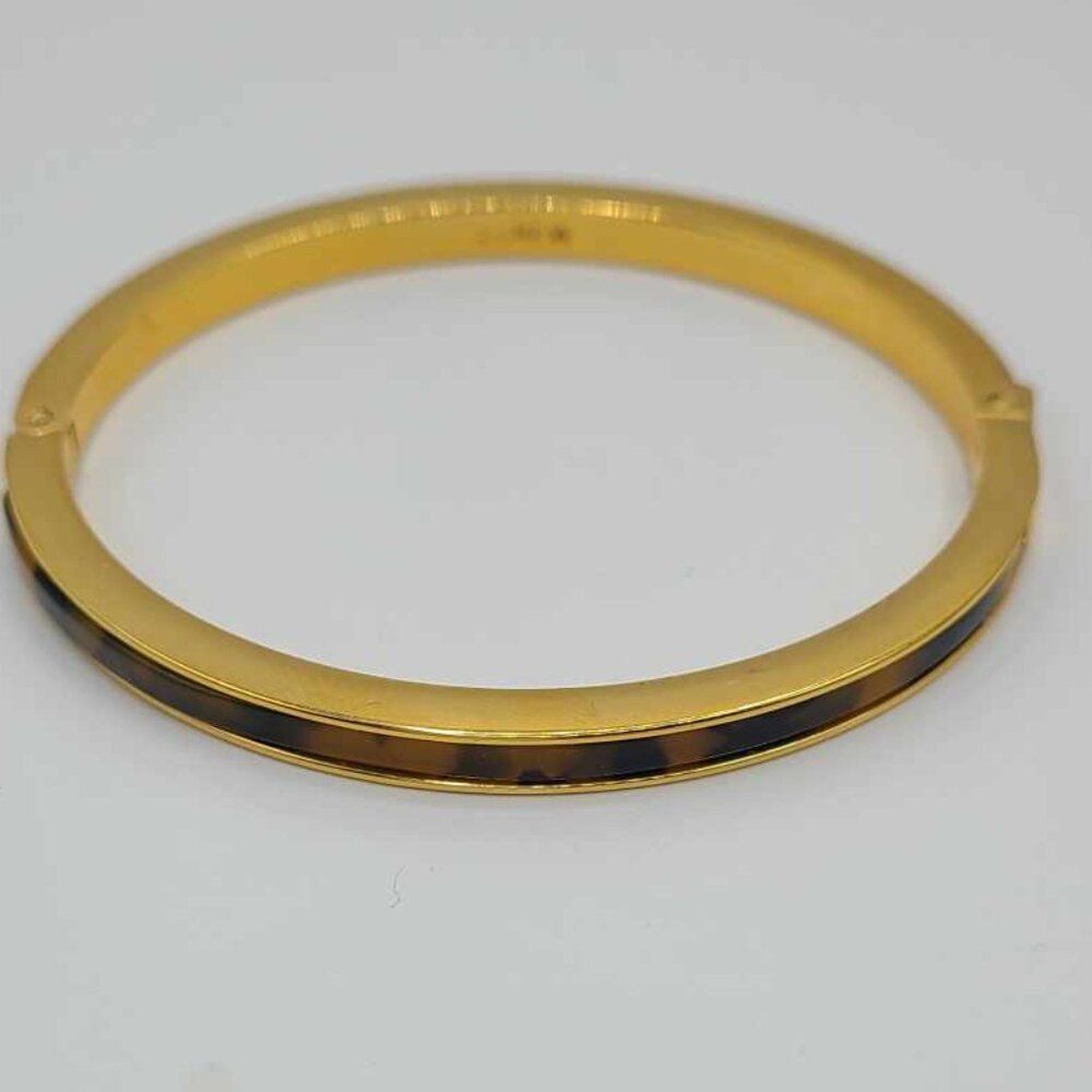 J Crew Thin Tortoise Enamel Gold Tone Hinged Bangle